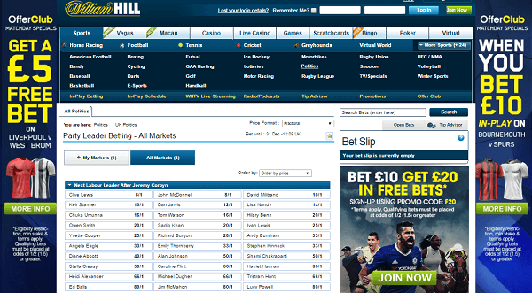 Election Odds William Hill