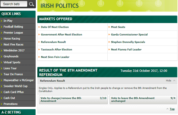 Irish Referendum Betting