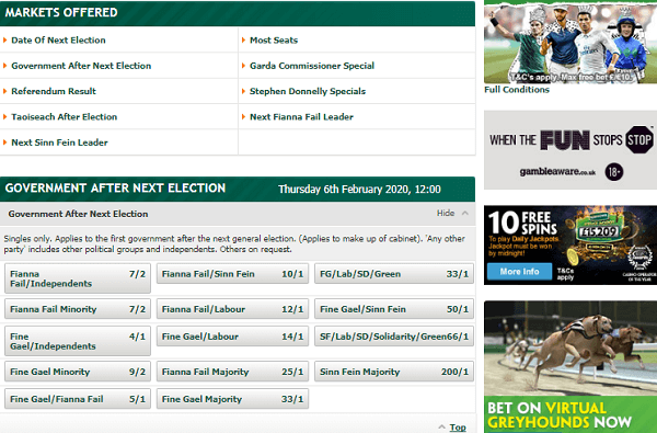 Next Irish General Election Odds